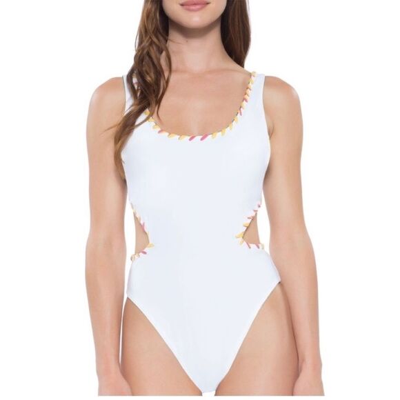 EUC BECCA Camille Reversible Cut-Out One-Piece Swimsuit Green/White Size Small - Picture 11 of 12